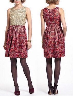 Anthropologie Wren gold sequin shimmer cocktail party dress M